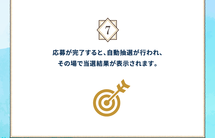 7 応募が完了すると、自動抽選が行われ、その場で当選結果が表示されます。